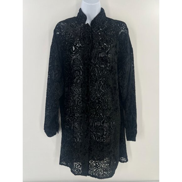 Valerie Stevens 6 Black Velvet Burnout Tunic Jacket Sheer Paisley Goth Witchy - Picture 12 of 12